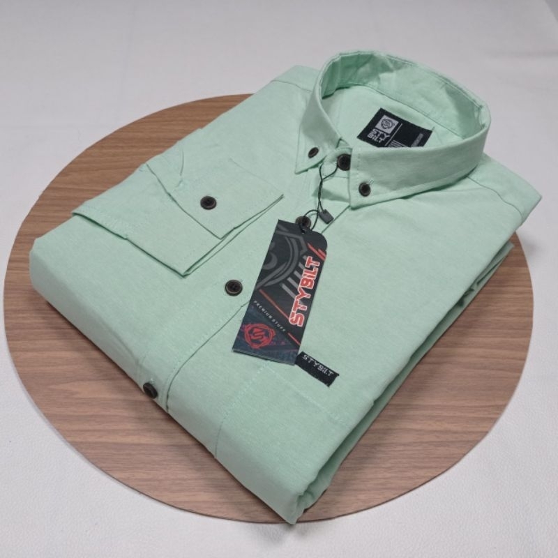 KEMEJA PRIA POLOS LENGAN PANJANG MINT SAGE GREEN BEST SELLER KEMEJA KANTOR HEM KEMEJA