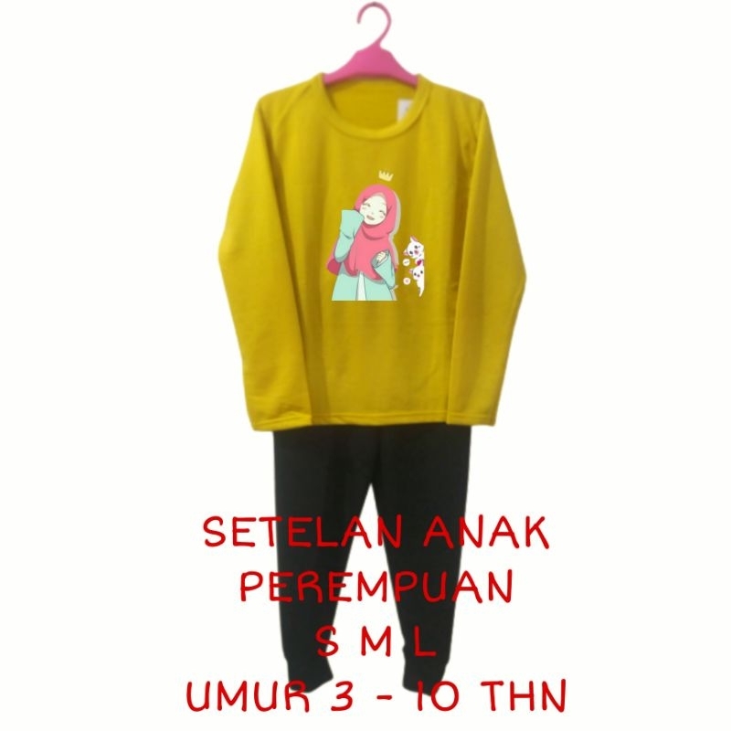 Setelan Anak Perempuan Kaos Lengan panjang dan Celana panjang Terbaru 2022 Stelan Sweater Baju Tidur Santai Anak Cewek Kekinian Murah Korea Style Size S 4 5 6 Tahun M 7 8 Tahun L 9 10 Tahun Boneka Hijab