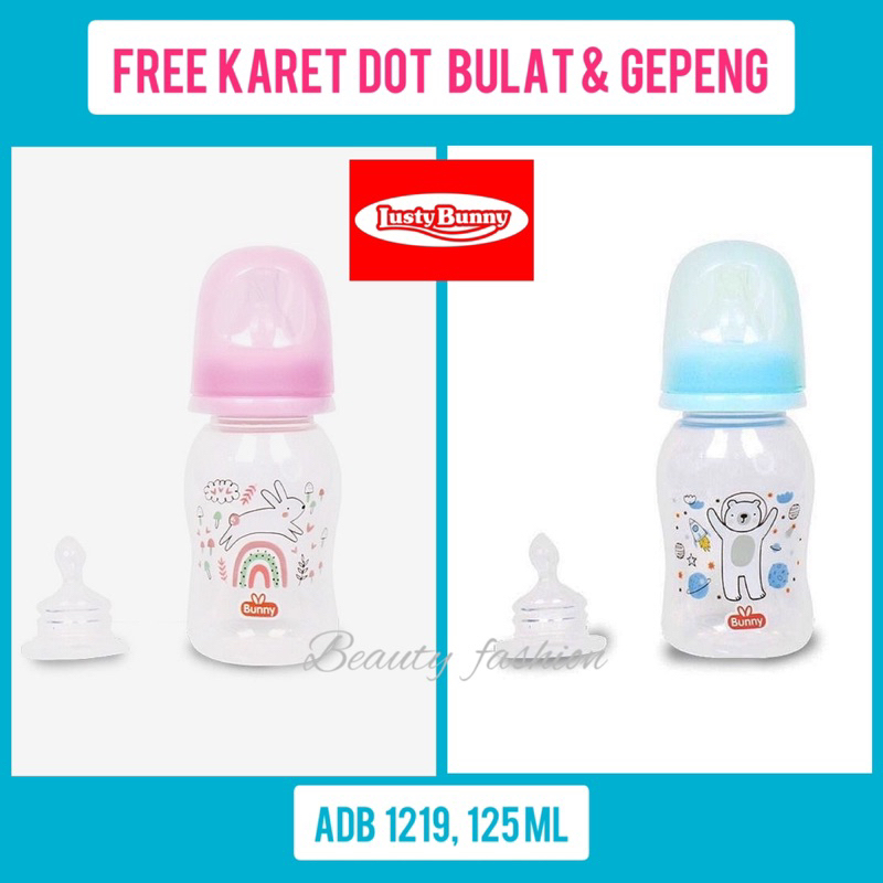 Botol Susu Elastis Lusty Bunny 60ml,120,250  karet dot Bulat &amp;Gepeng BPA free  desain animal lucu