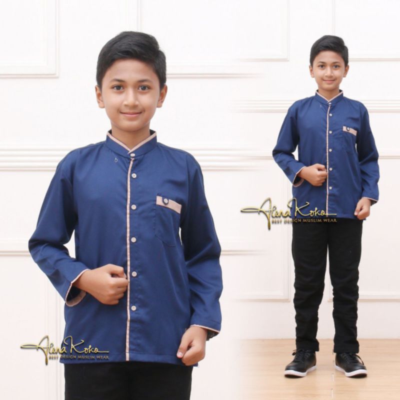 ATASAN BAJU KOKO ANAK COWOK LAKI LAKI SIZE TANGGUNG LENGAN PANJANG POLOS WARNA BIRU DONGKER/MERAH/PU