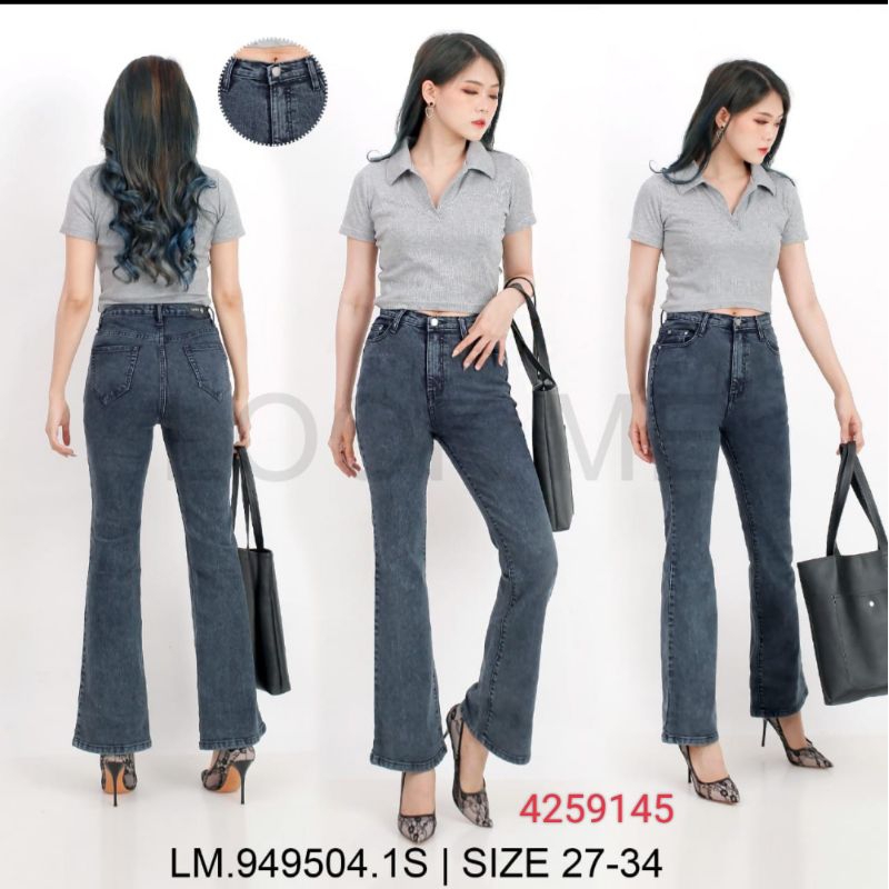 celana look me jeans cutbray highweist snowblack 4259