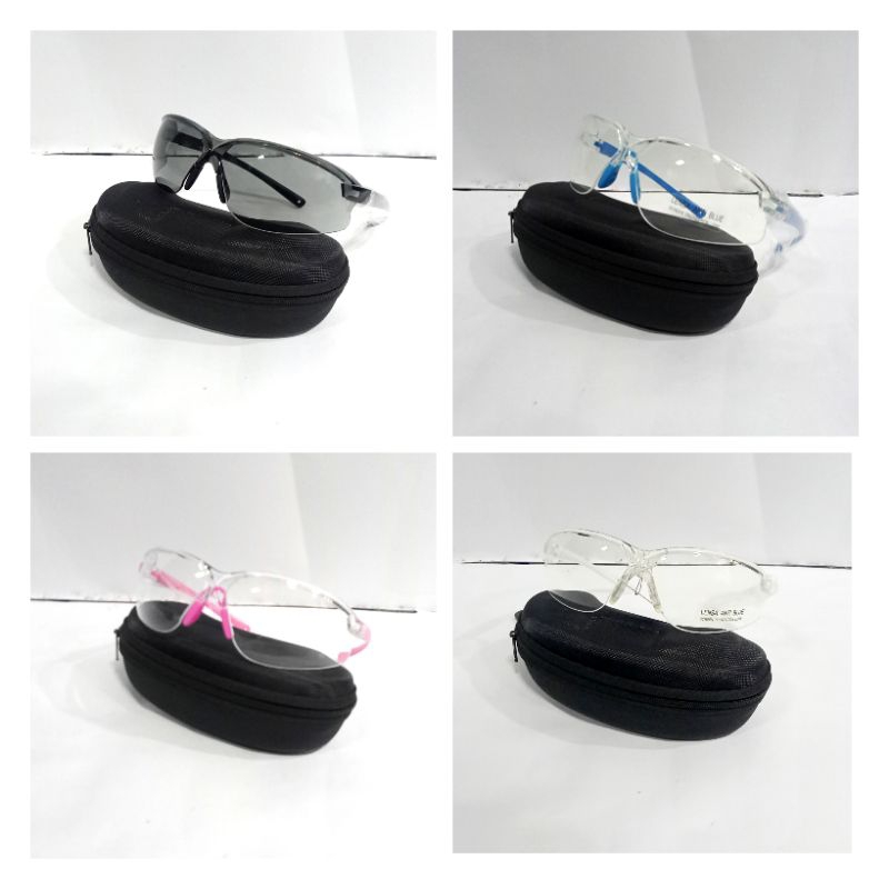 Kacamata sporty olahraga sport dewasa lensa kaca transparan sunglasses bening hitam biru putih pink 