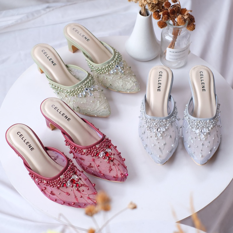 𝗖𝗘𝗟𝗟𝗘𝗡𝗘 Ghaisa Beads Heels / Wedding shoes 5cm / sepatu pengantin