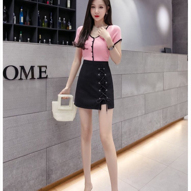 (S-XXL) korean multiple ring highwaist skort celana rok wanita 877S