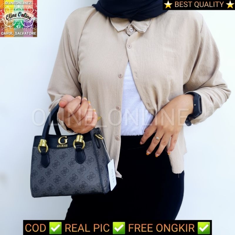 SKU 1997-2000 tas nell small mini size bag logo with long straps and chain tas jinjing wanita top handle selempang dan crossbody gb black brown white cirebon ready stock indramayu kuningan majalengka losari