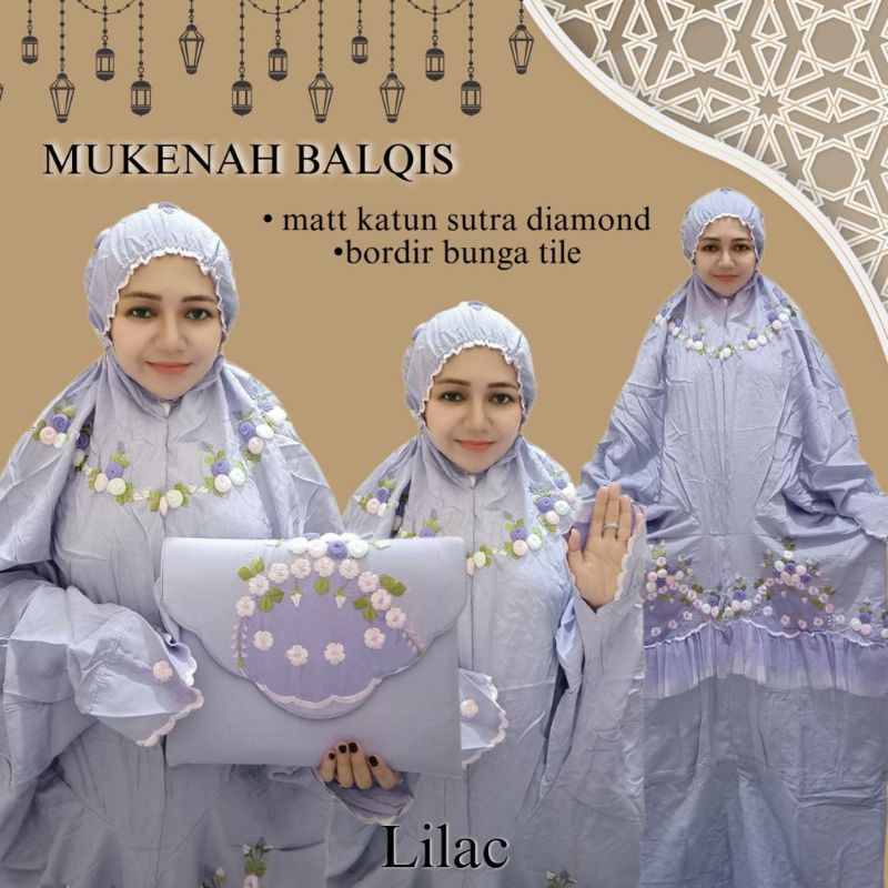 (Real Pict) Mukena Terusan  Balqis Matt Sutra Diamond Bordir tile Jumbo Size