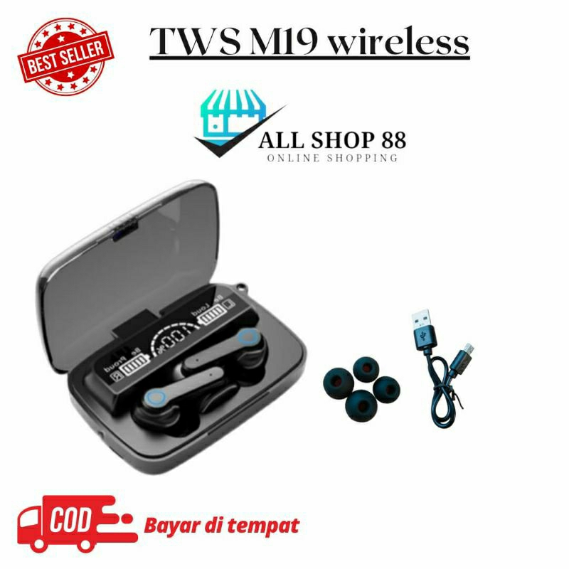 Headset bluetooth M19 TWS Wireless Earphone Bluetooth 5.1 In Ear HIFI Mini