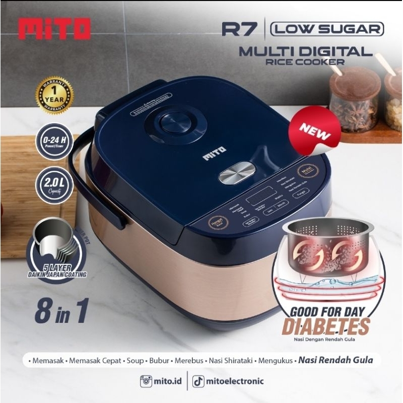 Rice Cooker Mito R7 Glow LOW SUGAR 8in1 2L Multidigital Ricecooker R7 2 liter