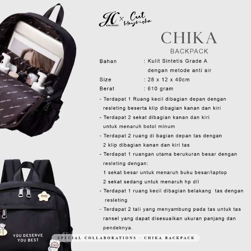 CHIKA BACKPACK JIMS HONEY ORI TAS RANSEL WANITA IMPOR FASHION CEWEK KOREA TEMPAT LAPTOP ANTI AIR