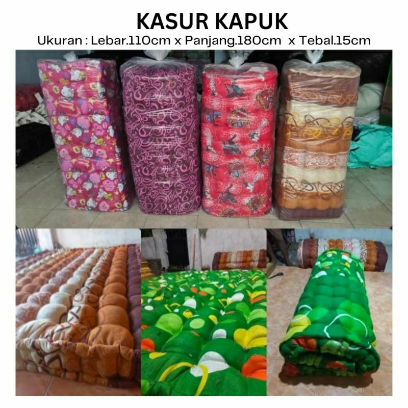 Kasur Kapuk Tilam kabu kabu 110x180 Motif Tempat Tidur Tahu Kotak Kasur Palembang Super Tebal