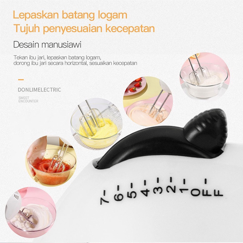 Hand Mixer 100W Pengocok Telur Pengaduk Stainless 7 Kecepatan Kocokan Adonan Telur Elektrik Serbaguna- Putih