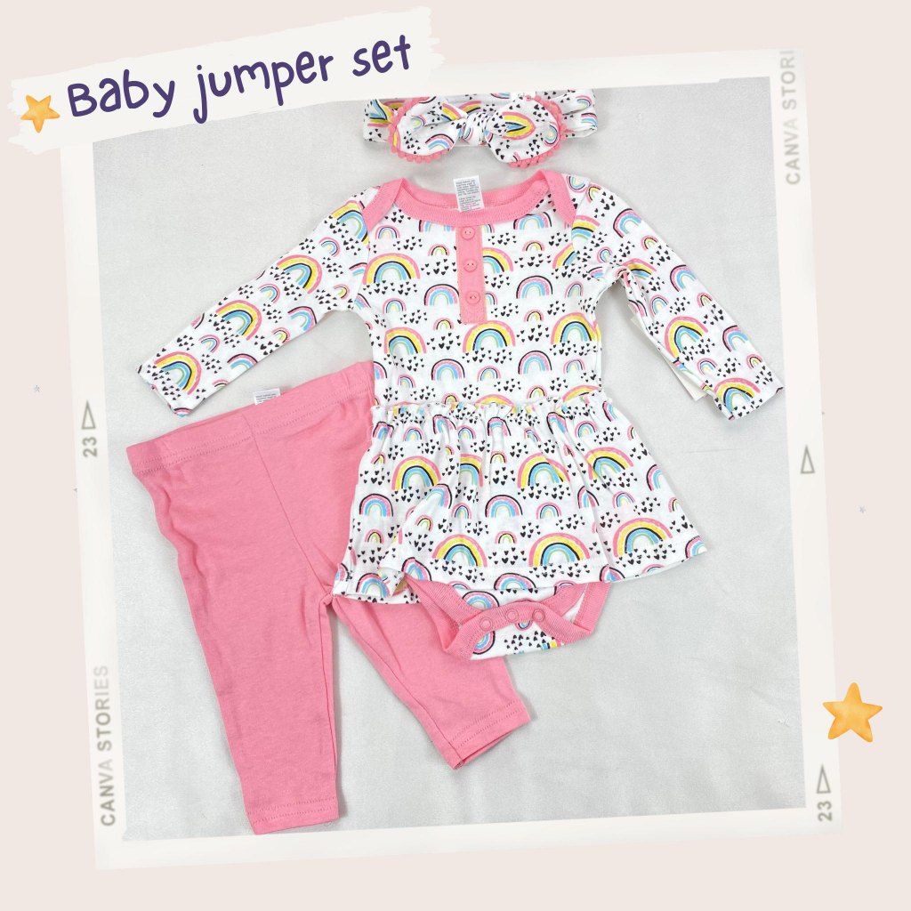 Baju jumper baby usia 0-9 bulan Setelan legging dress perempuan sleepwear piyama bando G