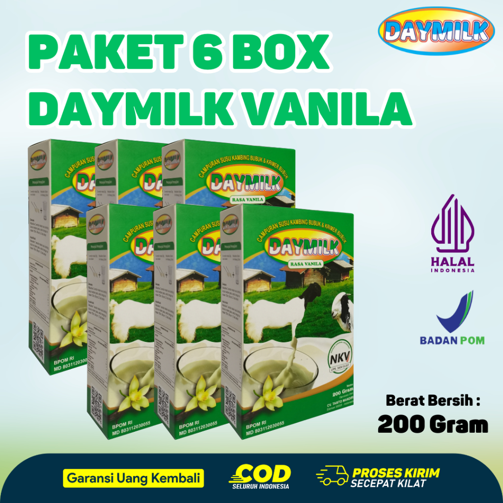 

[ PAKET 6 BOX ] Susu Daymilk Rasa Vanila - Susu Kambing Etawa Bubuk Premium - 200gr Halal BPOM