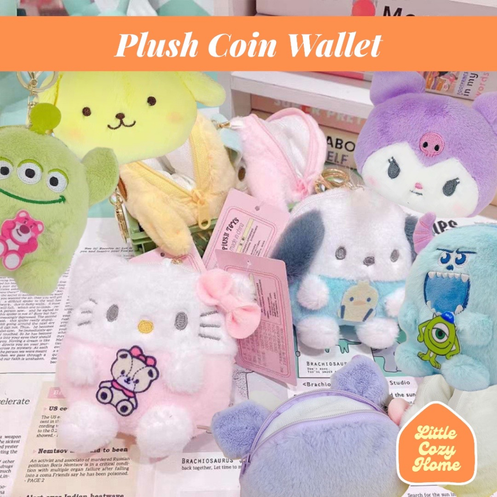 Plush Coin Wallet Keychain / Dompet Boneka Mini Koin Sanrio Gantungan Kunci ganci coin wallet Kecil gantungan kunci boneka karakter Hello Kitty Kuromi Cinnamoroll Toy Story Sulley Alien Melody Impor