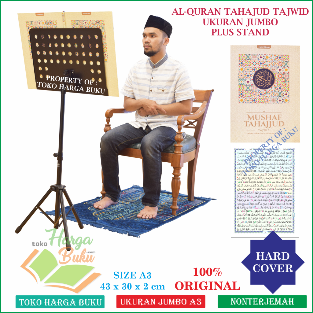 Mushaf Tahajjud PLUS STAND A3 HC Ukuran JUMBO Al Quran Kabir Besar untuk Shalat Malam Tahajud Nonterjemah Penerbit Syamil Quran