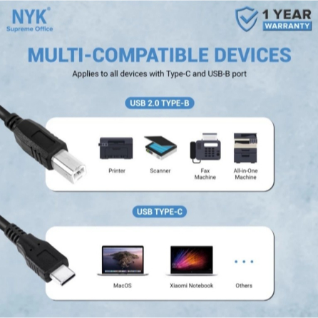 ITSTORE Type-c to Usb-B 2.0 printer cable nyk 1.5m 480Mbps - Kabel usb-c to Usb2.0 Bm 1.5 meter