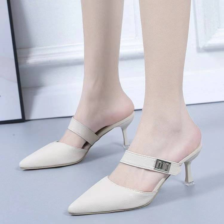 FD Sepatu Heels Wanita Import Mules Heels Hak 8cm Hils Kerja Formal Terbaru HI-049