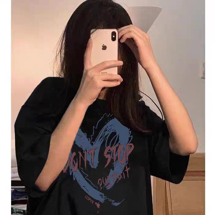 Korean Style kaos putih casual Heart print baju kaos baju oversize wanita/kaos tumbler