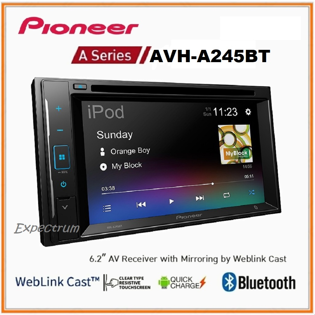 Pioneer AVH-A245BT / A245BT Double Din Head Unit 6.2&quot; DVD Player, WEBLINK CAST