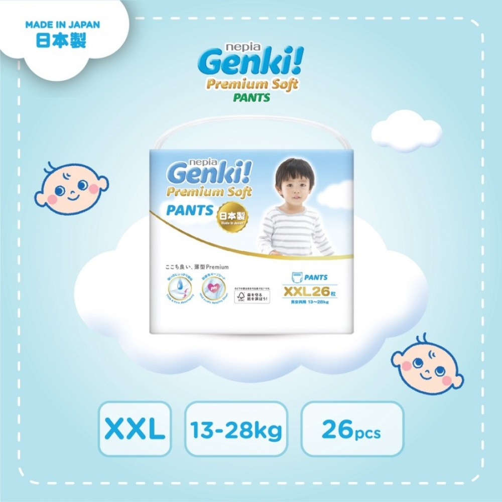 Nepia Genki Premium Diaper Pants Popok Bayi Celana JUMBO PACK - XXL 26