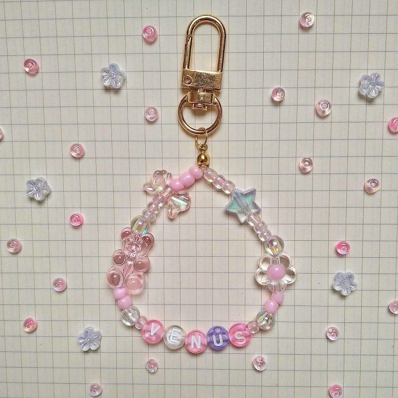 (Circle) Custom Beads Keychain | Custom Beads Keyring | Gantungan Kunci Manik-manik