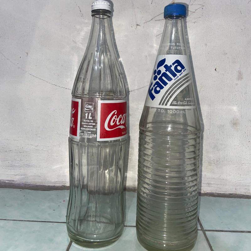 botol kaca 1000ml/1Liter coca-cola dan fanta