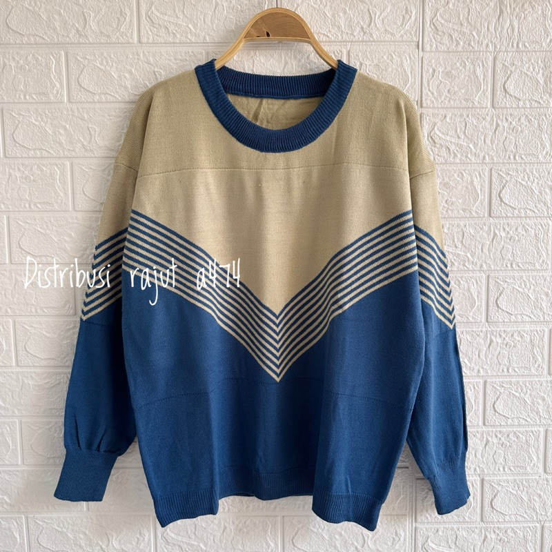 VINNY OVERSIZE TOP SWEATER RAJUT BIG SIZE WANITA MOTIF POLOS GARIS GARIS