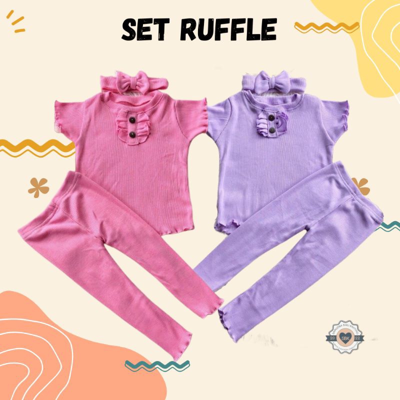 Baju Oneset Anak Perempuan Ruffle Knit Tee Bonus Bando 1-5 Tahun