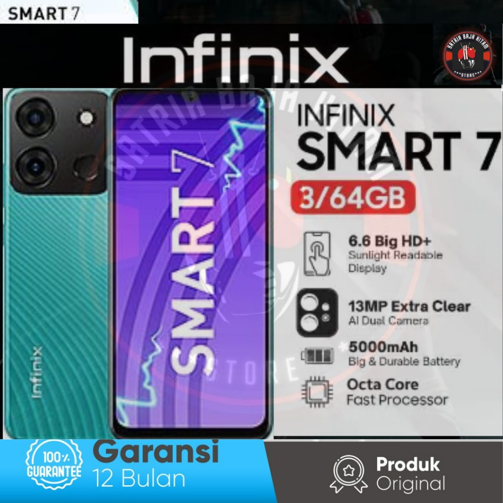 Infinix Smart 7 4/64GB - Up To 7GB – 6.6&quot; HD+ -Garansi Resmi
