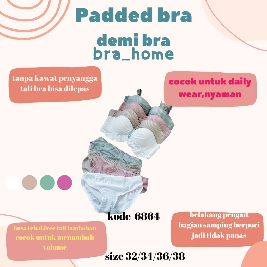6864 SET bra dan cd padded bra demi bra tanpa kawat free tali tambahan