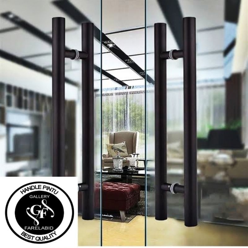 Handle Pintu Kaca Tempered 80 Cm Gagang Pintu Alumunium Stainless Steel 60 Cm Pegangan Pintu Baut Tembus 45 Cm Tarikan Pintu Rumah Minimalis