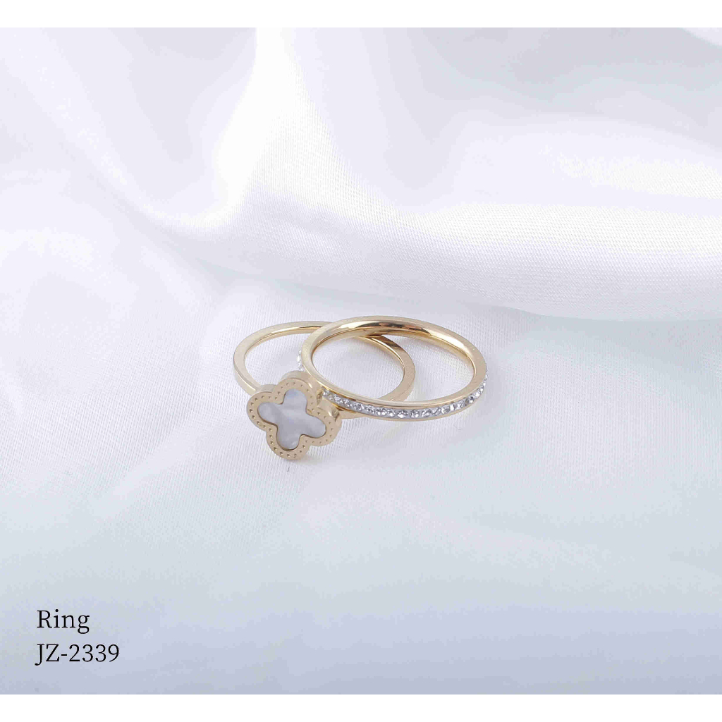 Cincin Titanium 2Susun Permata Perhiasan Fashion 2339