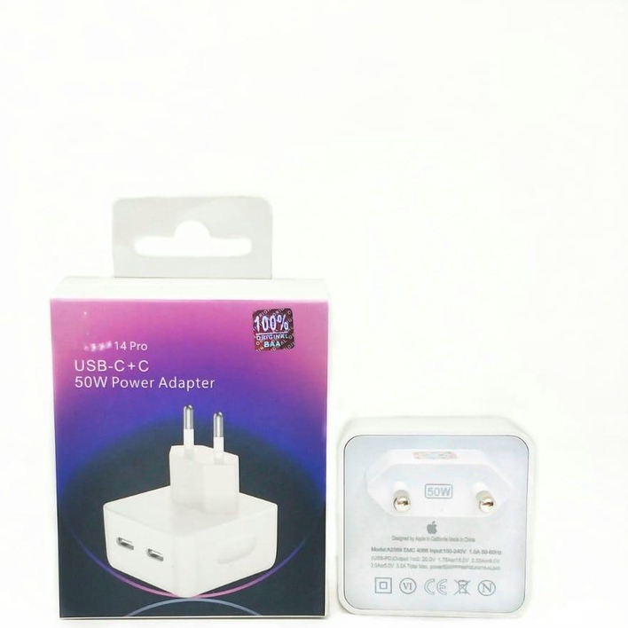 Charger Adaptor 50W DUAL USB-C PD Tipe C batok casan ip 50w