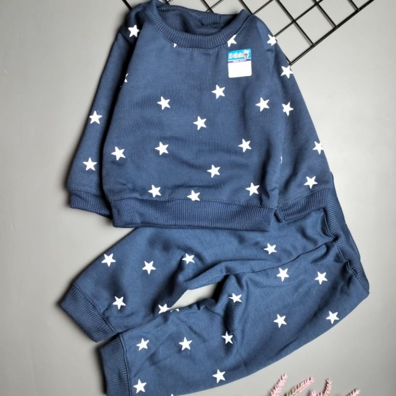 setelan sweater fleece bayi 3-12 bulan motif stars