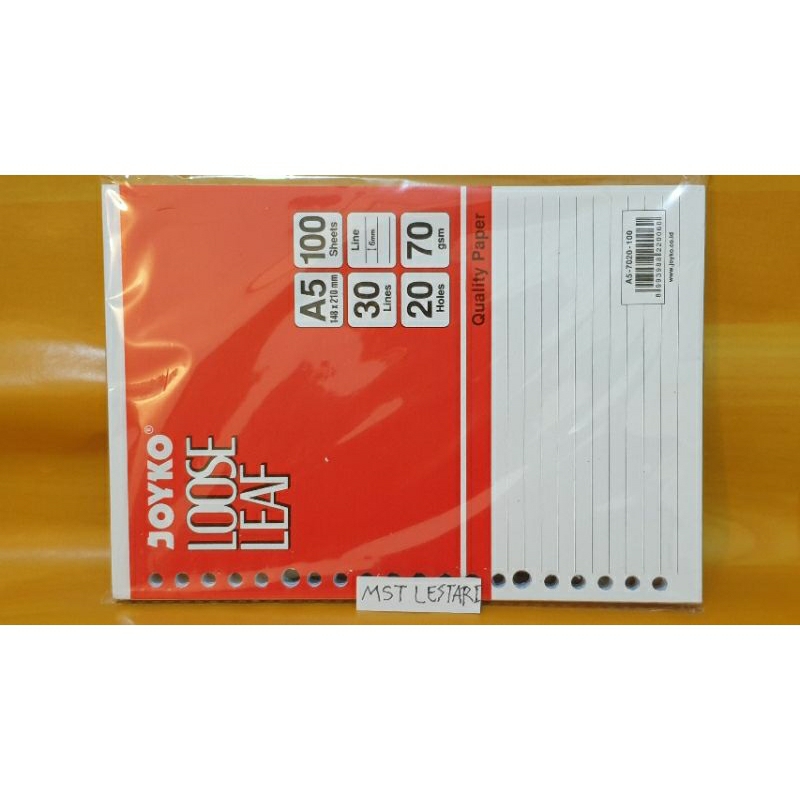

Kertas loose leaf joyko A5 70gsm 100sheets sku230044 looseleaf