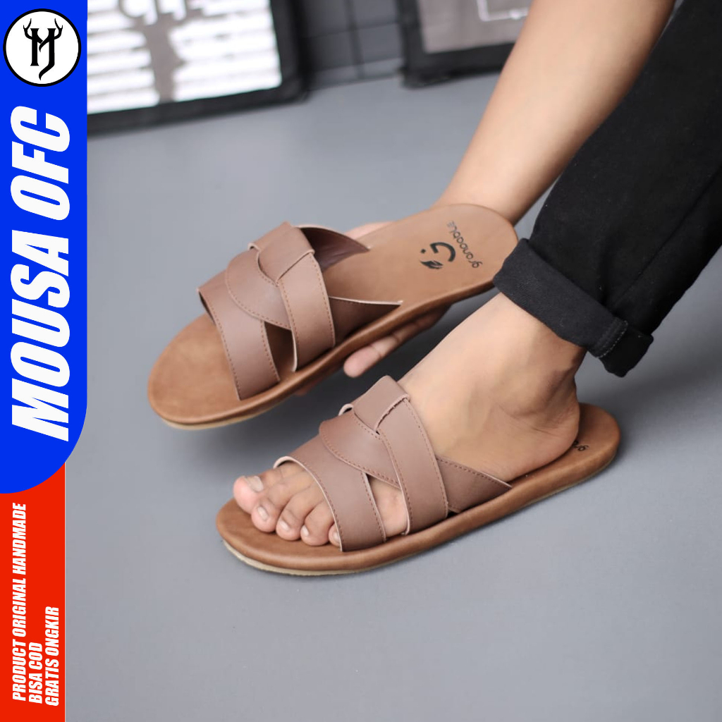 MOUSA TARO - Sandal Slide Kulit Asli Dewasa Slop Pria