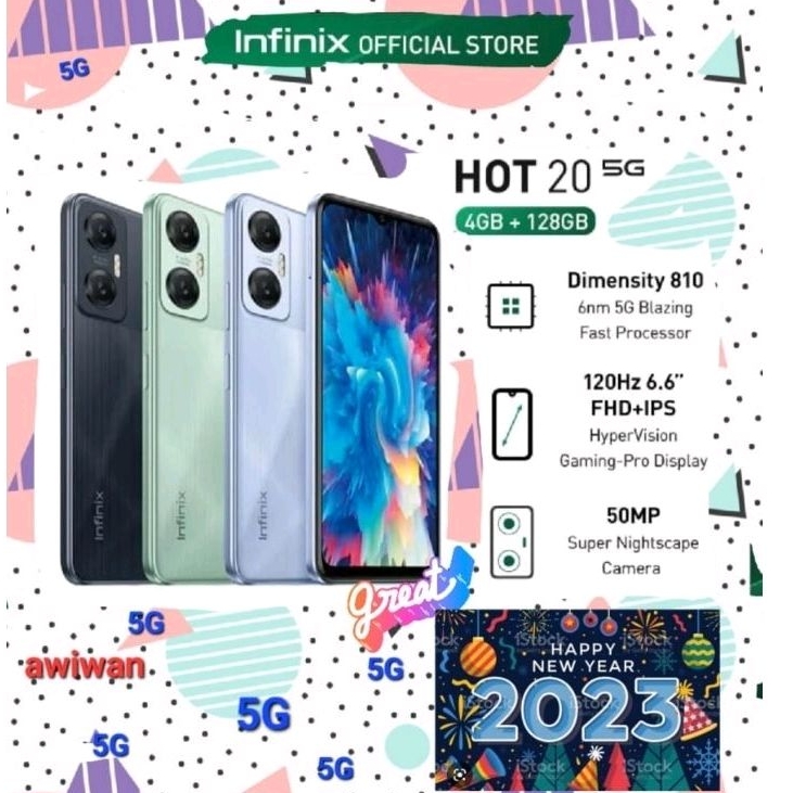 Promo Infinix Hot 20 5G 4/128GB NFC (Ram 4+3GB)NEw grs Resmi