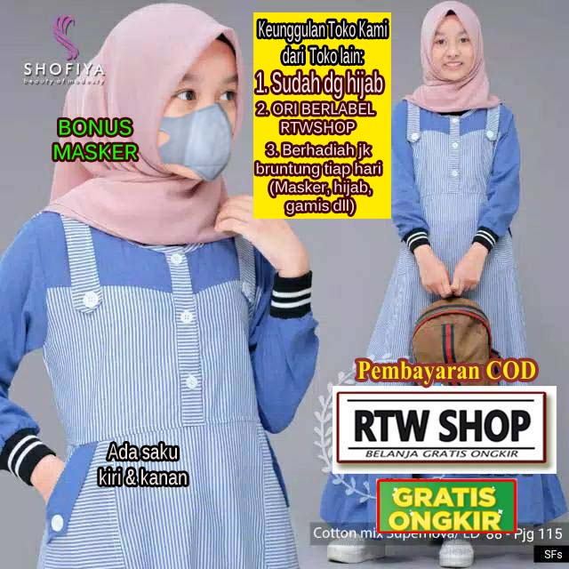 Dress Kids Gamis Muslim Anak Perempuan Set Hijab Usia 9 10 11 12 Tahun Kelas 3 4 5 6 SD Edisi Lebara