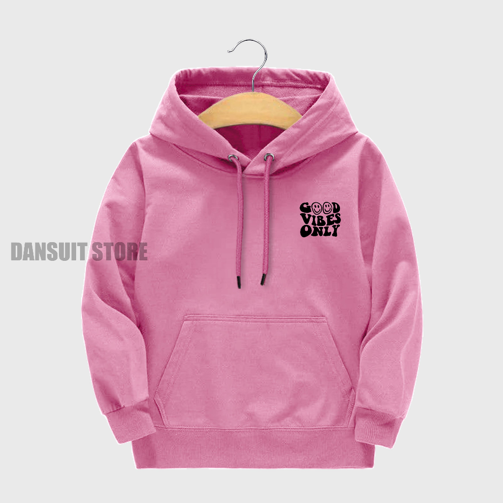 Sweater Hoodie Anak Laki-laki/Perempuan Usia 4-13 Tahun Hoodie Anak Motif Sablon GOOD VIBES ONLY Bahan Tebal