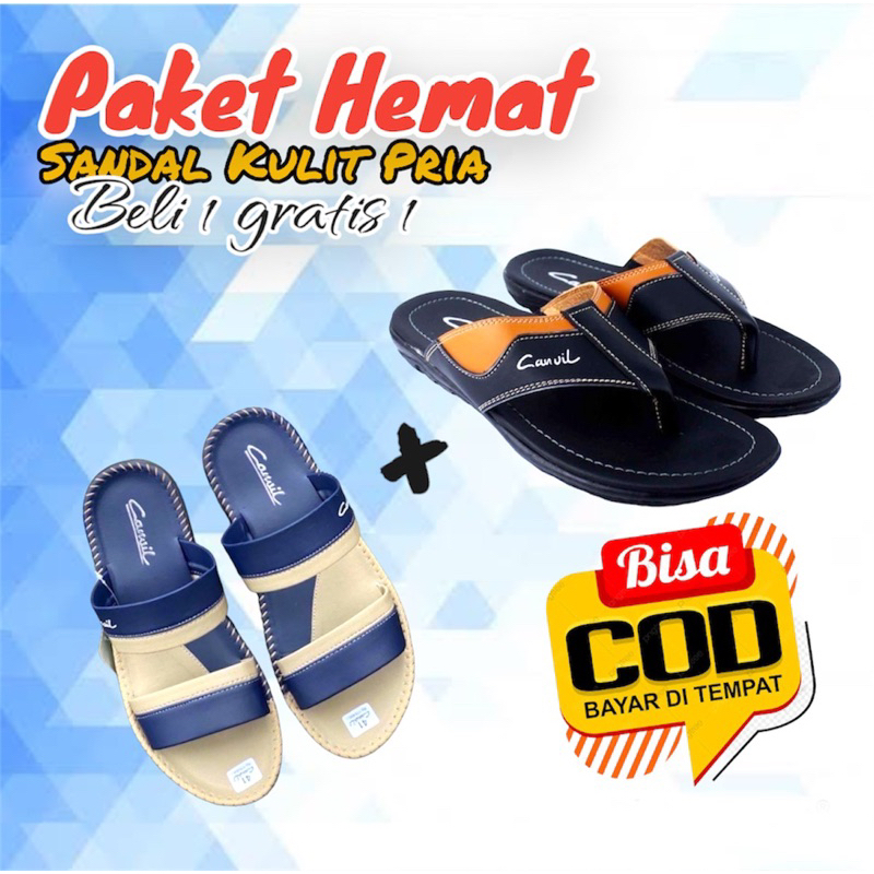 Sandal Japit Pria Beli 1 Gratis 1 /Sandal Kulid Casual/Sandal Santai Pria Dewasa Kuwalitas Terbaik