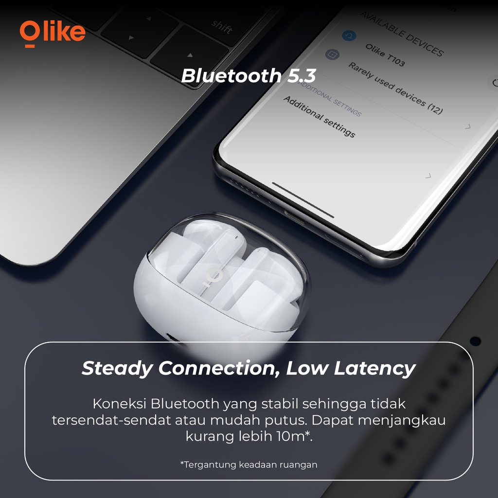 Olike headset bluetooth earphone wireless tws earbuds 5.3 earbuds 23 Hours Play Time 20 fitur Touch Control AAC SBC T103