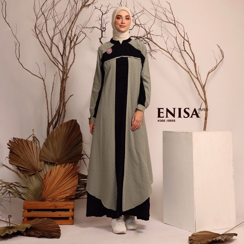 Gamis syari Gamis set Enisa dress brand isaora/syar’i rosecrape/ gamis silk/gamis armani silk/gamis 