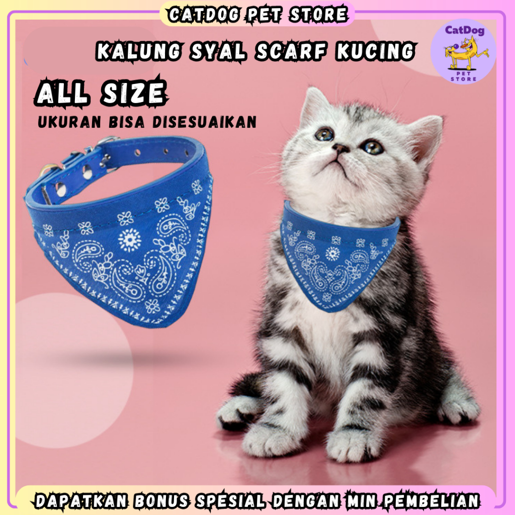 Syal Kalung Scarf Kucing Segitiga / Kalung Collar Pelindung Kucing Anjing / Syal Koboi Motif / Kalun