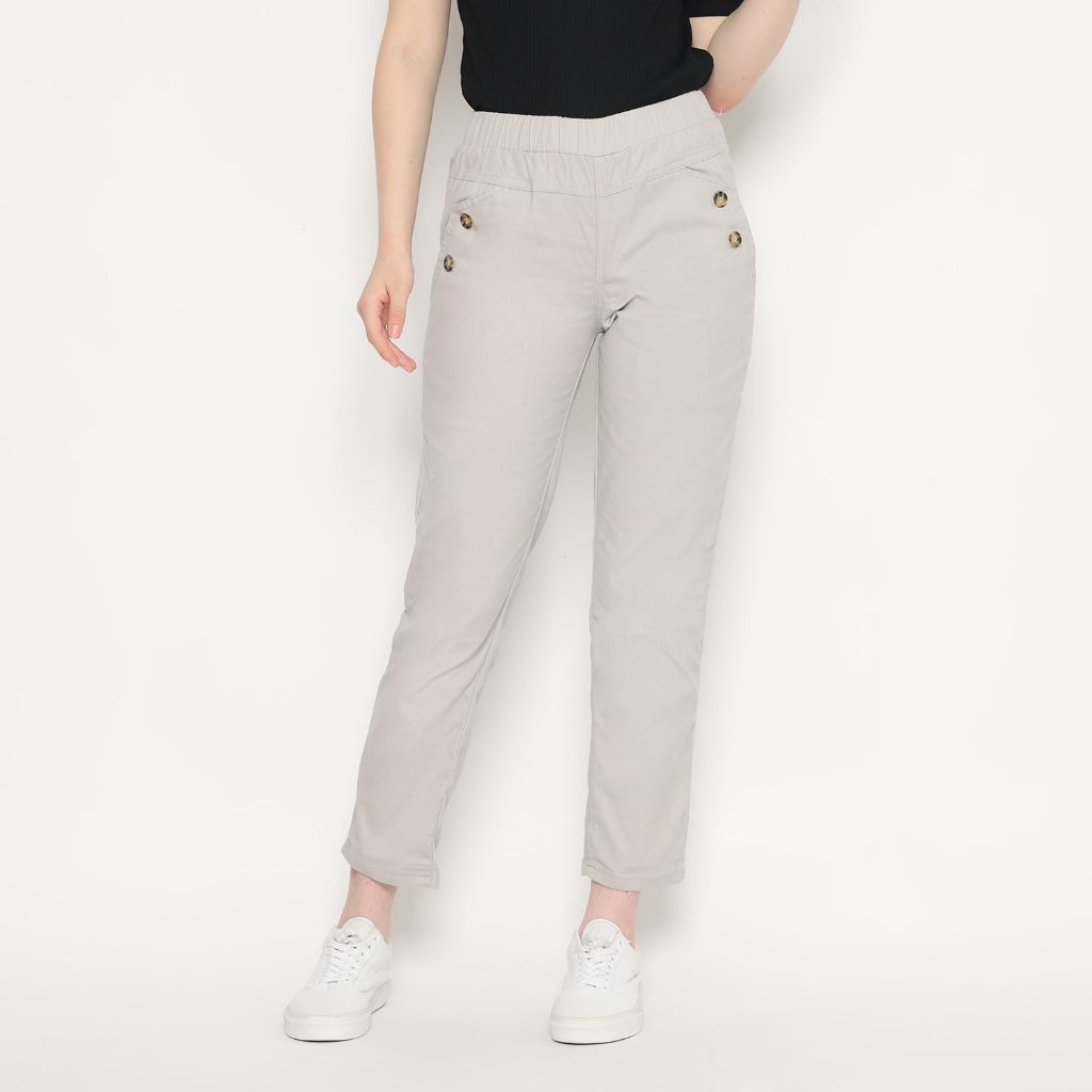 ROMP Celana Chino Wanita Pinggang Karet - Khaki
