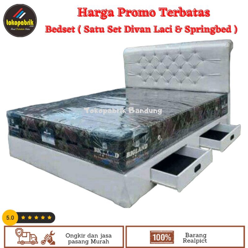 Bedset Divan Laci Springbed / Set Divan Laci Spring Bed Ukuran 160 Modern Minimalis Murah Bandung Ci