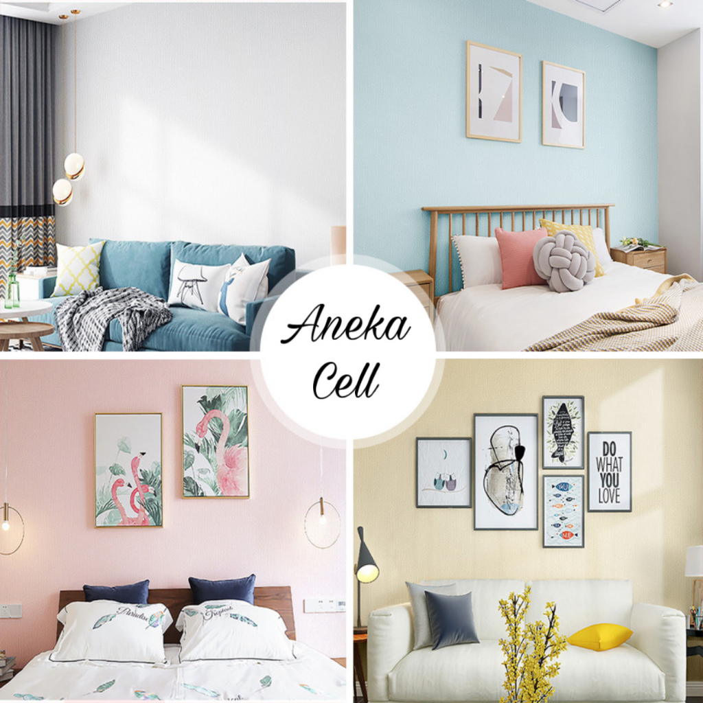 RB [1 Roll] Wallpaper Linen Foam Roll Polos Dan Motif Wallpaper Sticker Dinding Dekorasi Kamar