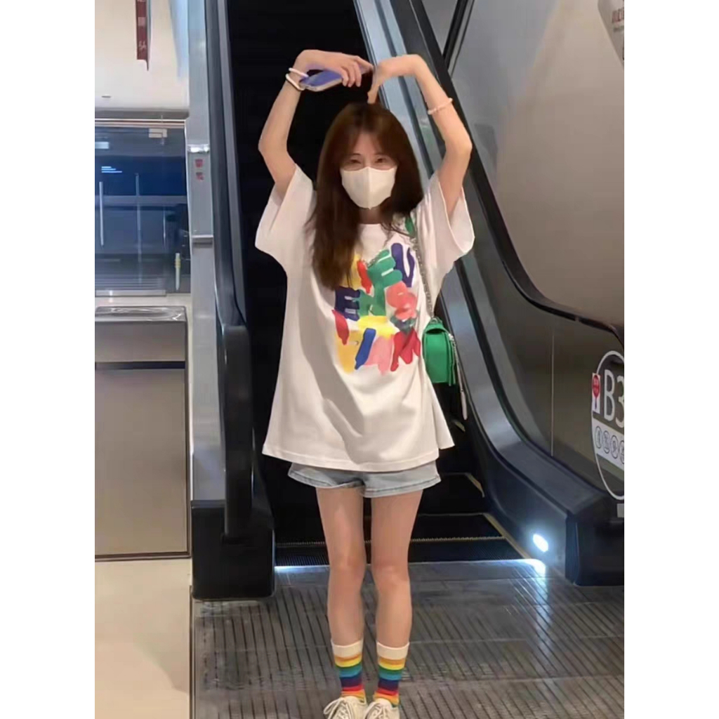 Korean Style kaos putih casual Letter baju kaos baju oversize wanita/kaos tumbler