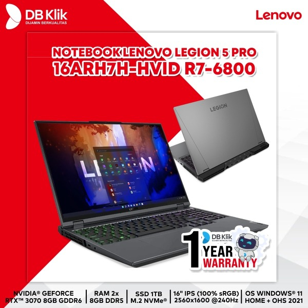 Notebook Lenovo Legion5 Pro 16ARH7H-HVID R7-6800 16/1T RTX3070 W11+OHS