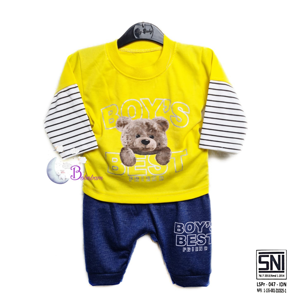 BOBOBAM BAJU BAYI LAKI LAKI SETELAN ANAK COWO LUCU STELAN COWOK 6 12 BULAN KEREN TRENDY KEKINIAN BEAR TANGAN PANJANG