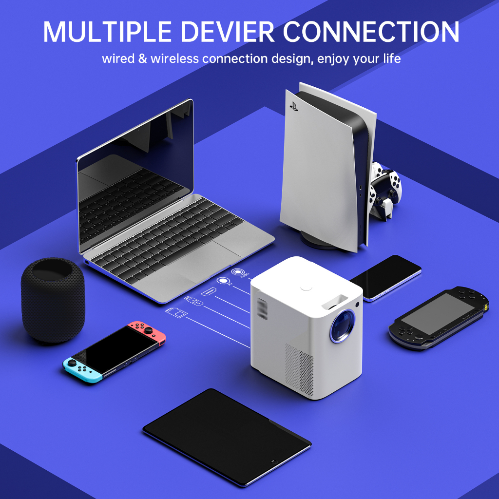 QIAOLET Proyektor Android Native 1080P Android 9.0os 350 ANSI Lumens Pengajaran Di Kelas Portable Proyektor hp Home Theater N1